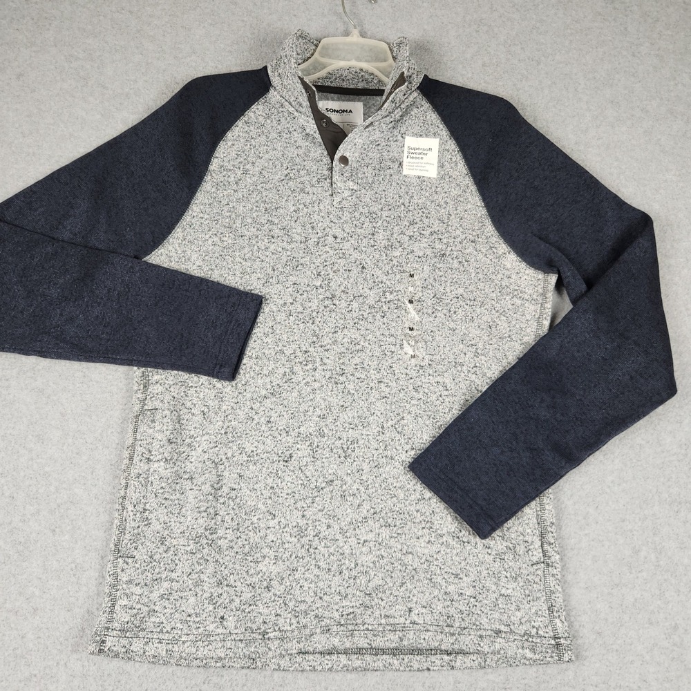 Sonoma Sweater Mens Medium Gray Brushed Supersoft Fleece Regular-Fit 1/4 Snap
